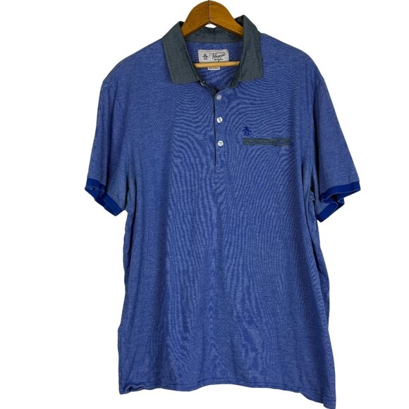 Original Penguin Munsingwear Men’s Polo Shirt XL Blue Striped Gray Collar Cotton - Picture 1 of 10